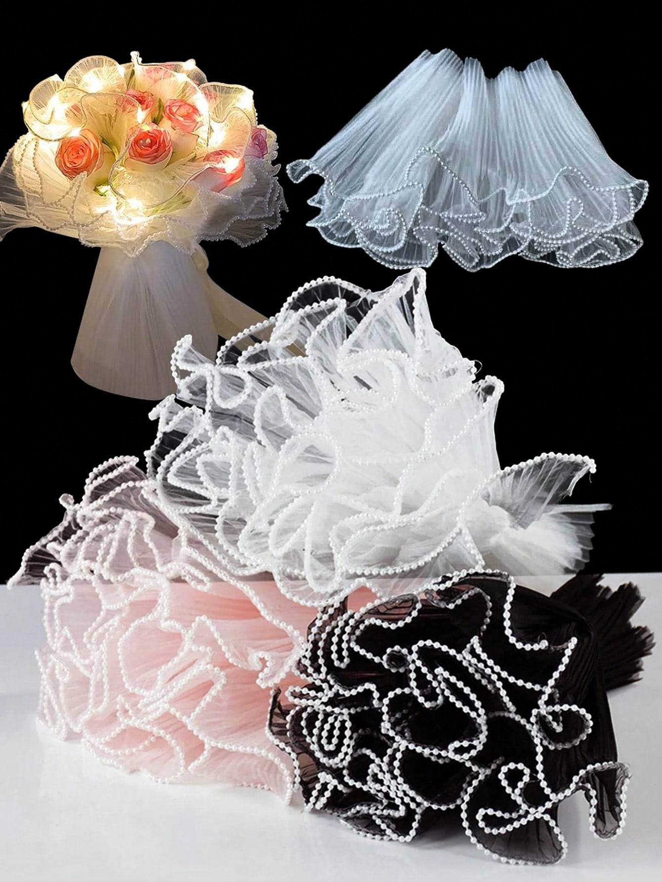 Florist Supply Paper - 4Yards Sahte İnci Kenarlı Çiçek Sarma